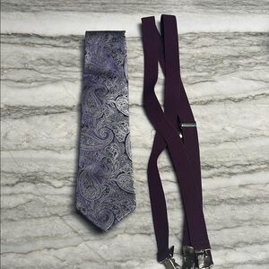 Michael Kors silk Purple Paisley Tie and Suspenders Set